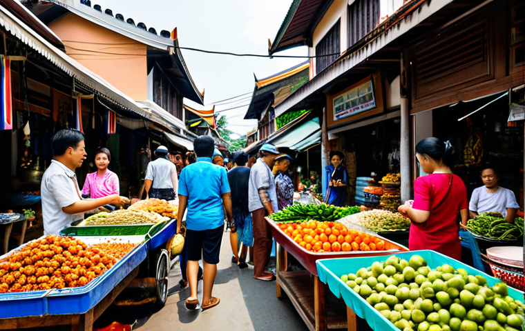 Vibrant Thai Street Market**
"A bustling Thai street market, filled with vendors selling colorful goods and delicious street food, fully clothed shoppers browsing stalls, safe for work, appropriate content, professional, perfect anatomy, correct proportions, natural pose, well-formed hands, proper finger count, natural body proportions, daytime, bright lighting, shallow depth of field, high-quality photography, modest clothing, family-friendly, traditional Thai architecture in the background, happy atmosphere."
**